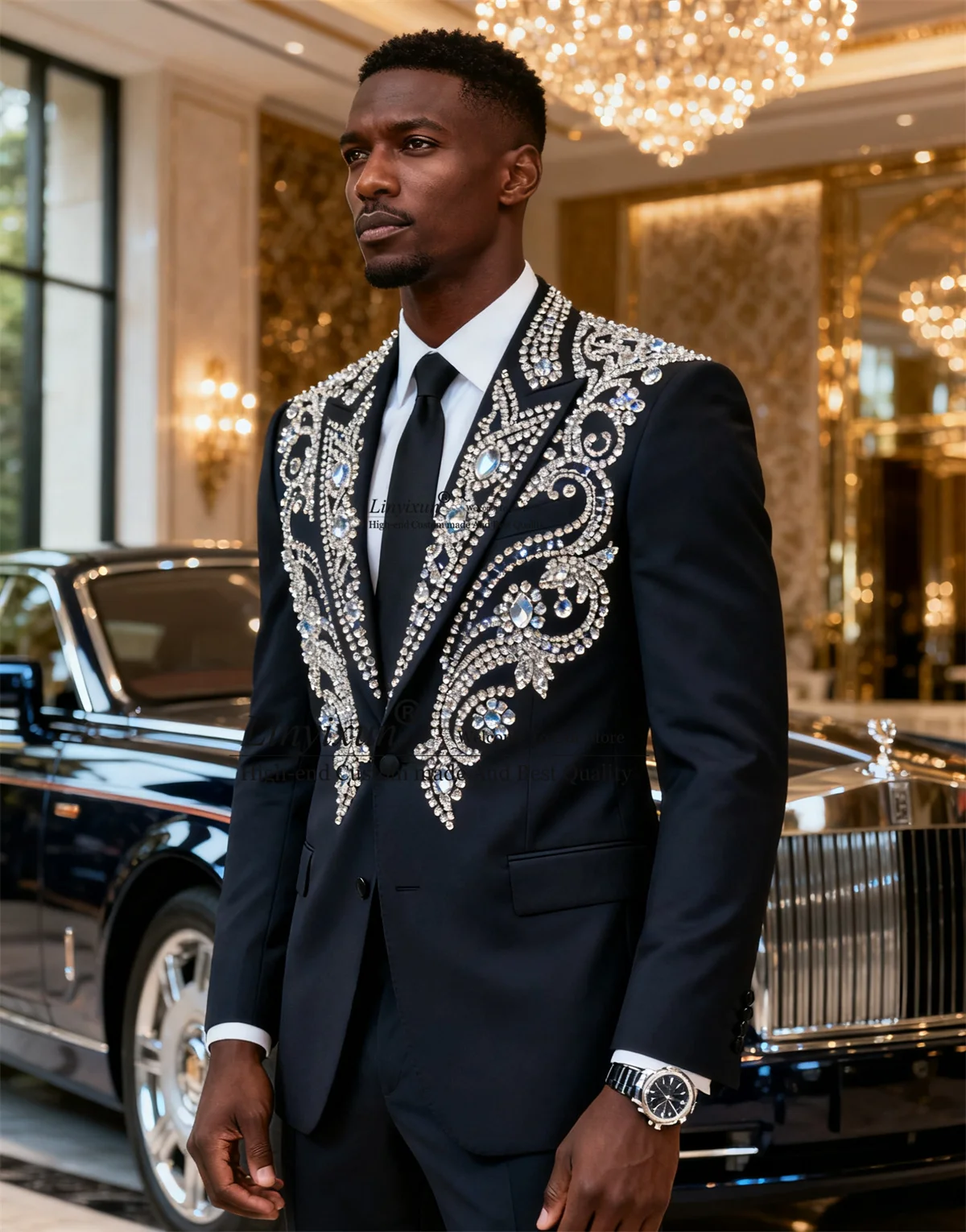 

Мужские костюмы-смокинги с блестящими стразами, 2-х предметные комплекты, свадебные пиджаки для жениха, индивидуальный пошив, облегающий крой, для вечеринок, trajes para hombre