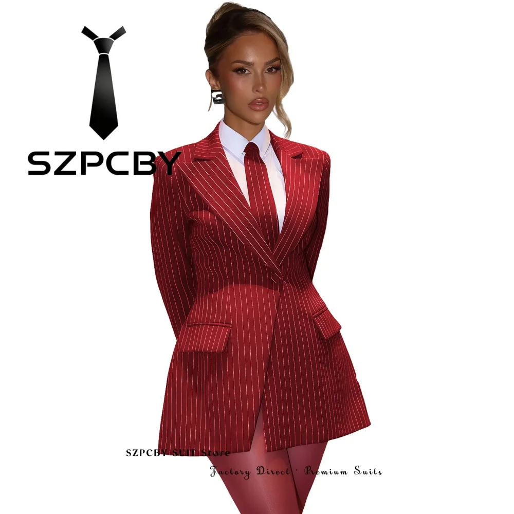 Classic Striped Women's Blazer Suit Sets Elegant Single Button Peak Lapel Jacket Chic Formal Office Work Female Outerwears