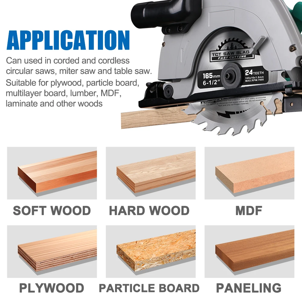 CMCP 1 قطعة TCT شفرة منشار النجارة 165 مللي متر شفرة منشار دائري TCT كربيد شفرة المنشار أسطوانة تقطيع الخشب 24/40/48/60T #6
