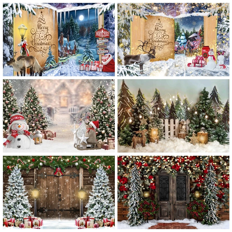 

Winter Snow Christmas Tree Backdrop Photography Photocall Baby Portrait Photographic Family Party Decor Background Photo Studio