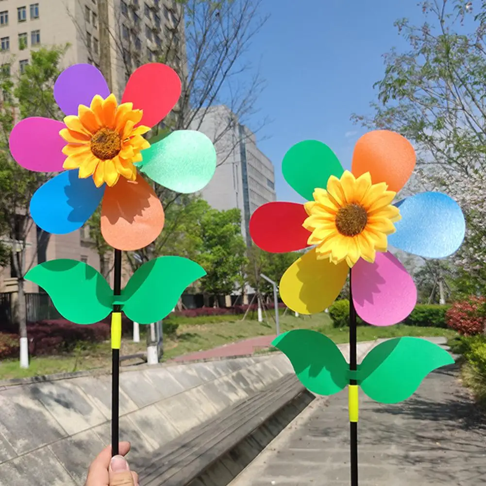 

Sunflower Windmill Garden Decor Outdoor Toy Plastic Kids Install DIY Lawn Easy Ornament Park Rotating Plaything Y3Q9