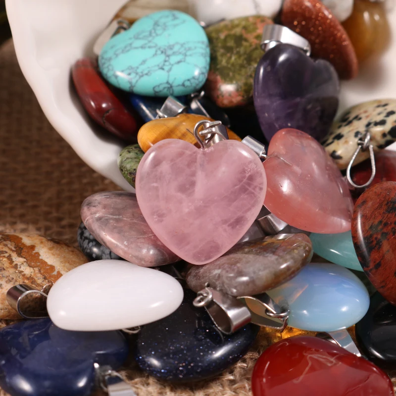 50Pcs Natural Heart Stone Crystal Pendant Opalite Wholesale Handmade DIY Charms For Jewelry Making Women