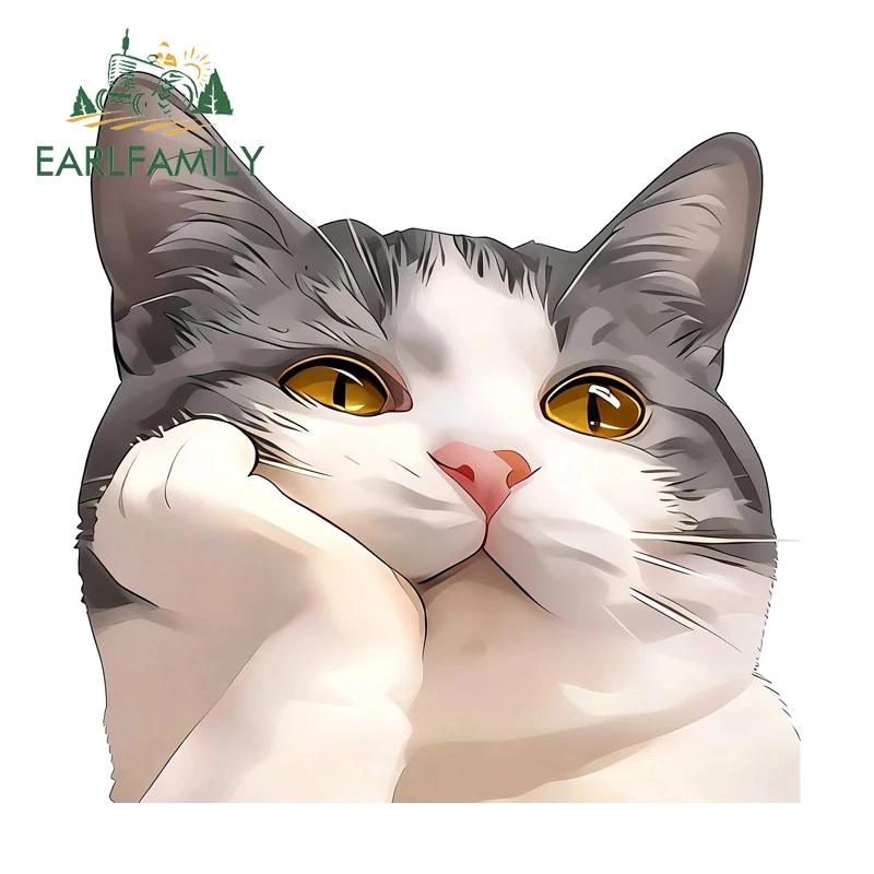 EARLFAMILY Cat Emotion Peek Car Sticker Kawaii Animal Anime Graphics Creative Laptop Decal Waterproof Windows Trunk Car Goods