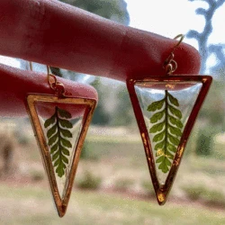 Triangle Geometric Handmade Fern Flower Dangle Resin Earrings Cute Earrings Real Flower Jewelry Flower Earring Summer2022