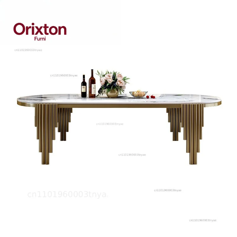 Ellipses Marble Dining Room Gold Stainless steel Leg Seats 6-8 People Dining Table