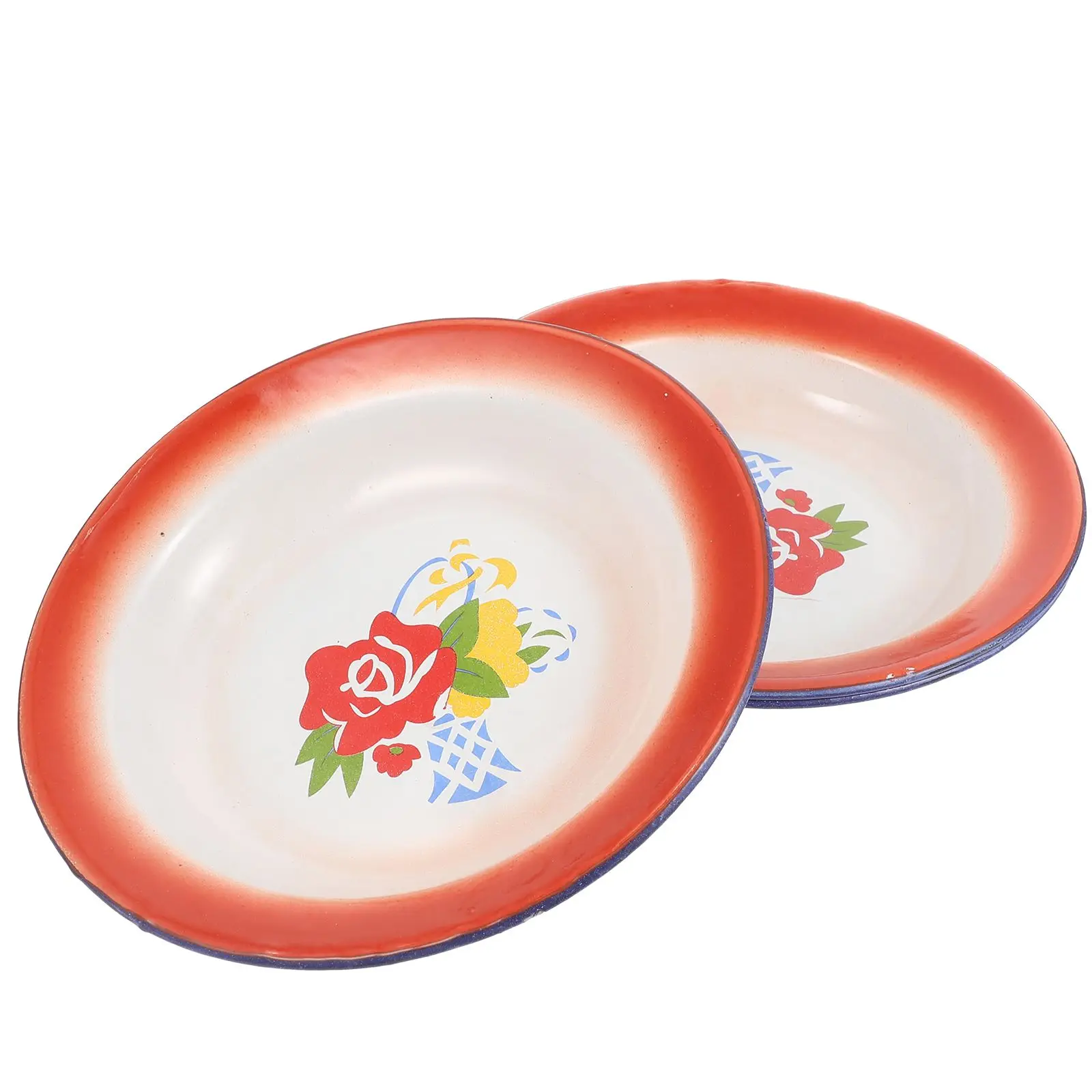 

3 Pcs Vintage Enamel Plate Retro Iron Snack Tray Easy Clean Servingware Fruit Dish Home Office Kitchen Bar