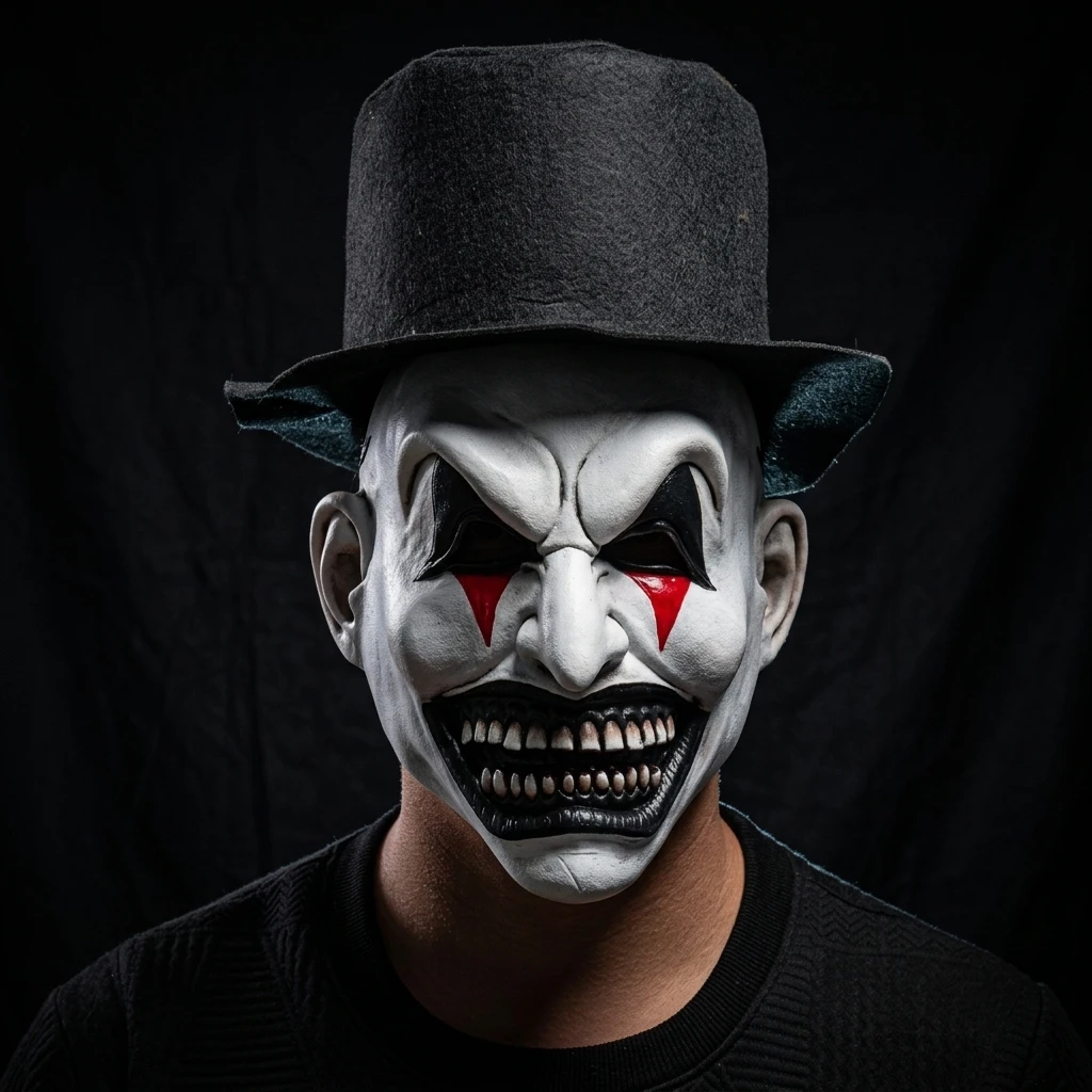 Halloween Horror Clown Mask With Hat Latex Horror Clown Mask Set With Top Hat For Horror Party Costume Use White Face Red Triangle Makeup Sharp Fang Teeth Decoration With Top Hat Included For Adults Halloween Costume Fans Hot Sale 2026 Halloween Wholesale