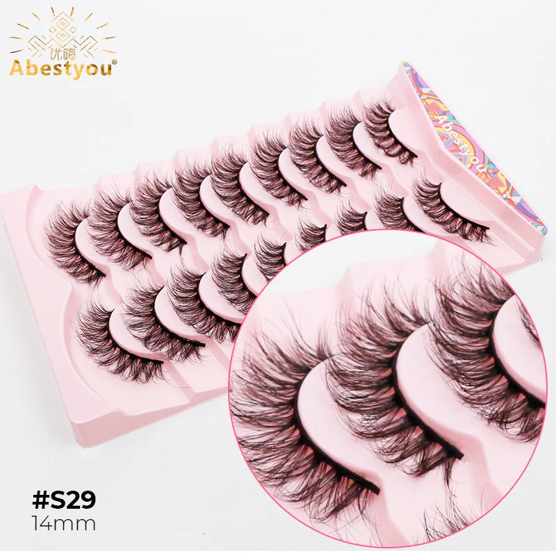 Abestyou Luxury 9 Pairs Soft Cross Natural Long Criss Mink Cluster Individual Strip Lashes Handmade False Eyelashes Maquillaje