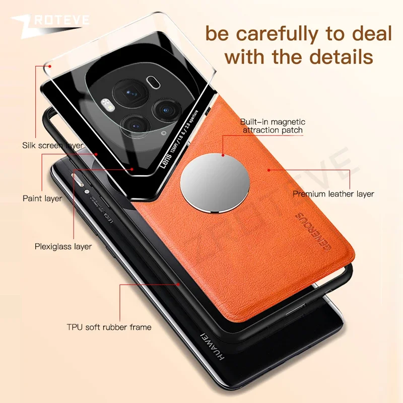 For Magic6 Pro Case Zroteve Soft Frame Leather Texture PC Cover For Huawei Honor Magic 5 6 Pro Magic5 Lite 5G Global Phone Cases