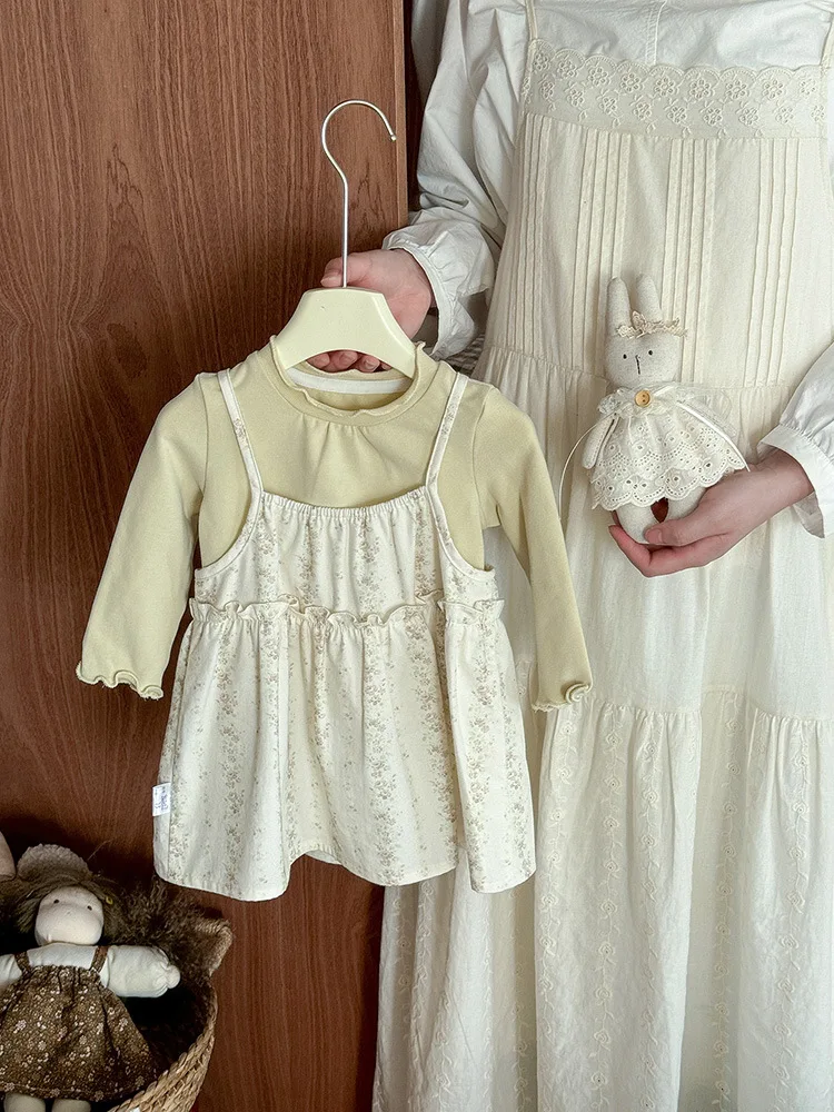 

Infant Baby Clothes Autumn New Girl Floral Suspender Skirt Set Baby Girl Bottoming Shirt Skirt Two-piece Set aClass