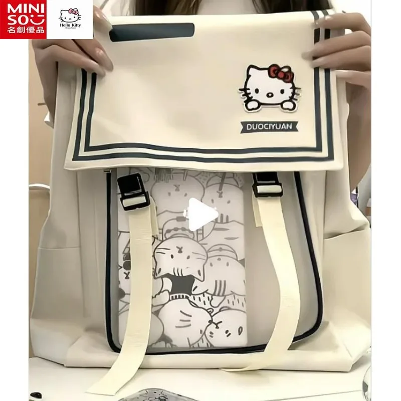 MINISO HELLOKITTY tas ransel lucu untuk wanita, tas punggung SMP dan sekolah SMA motif kartun untuk pelajar wanita 2024