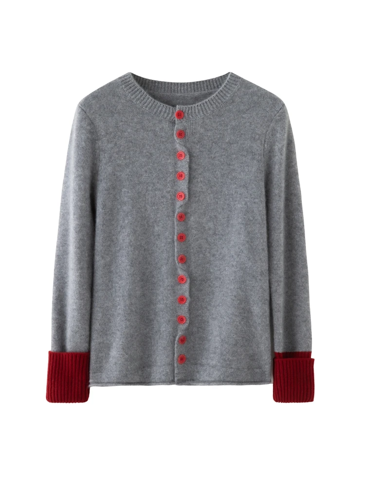 CHICUU Dámský svetr s dlouhým rukávem a kardiganem, 100% kašmírový svetr, podzimní a zimní základní kabát s dlouhým rukávem a kašmírovým kardiganem - náhled 6