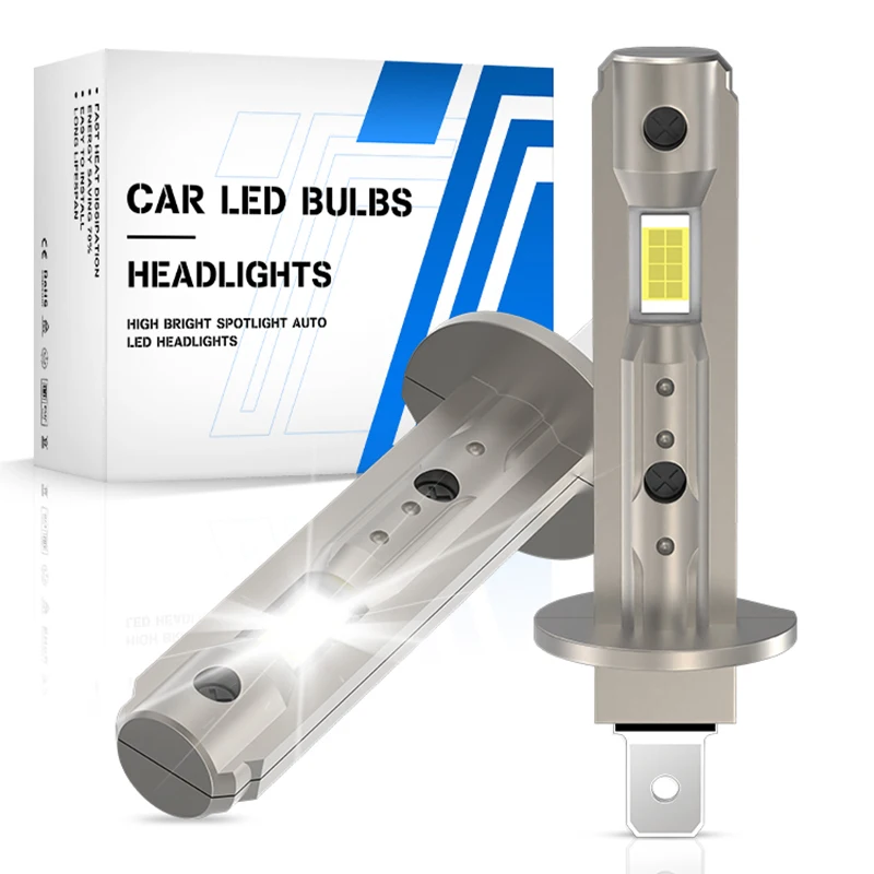 2Pcs 1:1 Car LED H1 Canbus Headlight Bulb 60W 10000Lm White 6000K Mini for Auto Super Bright LED Fog Lights 12V