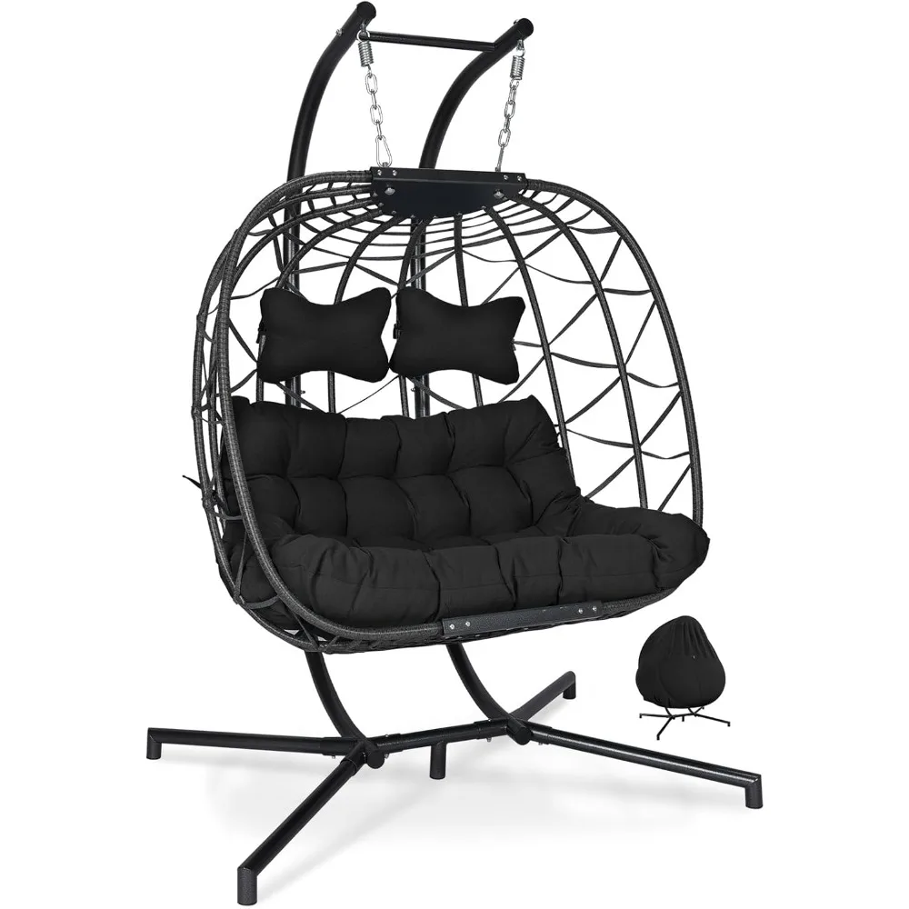 

2 Person Hanging Patio Egg Chair with Stand and Water-Resistant Cover, Oversized Double Swing Chair, 700Lbs Outdoor Comfy Wicke