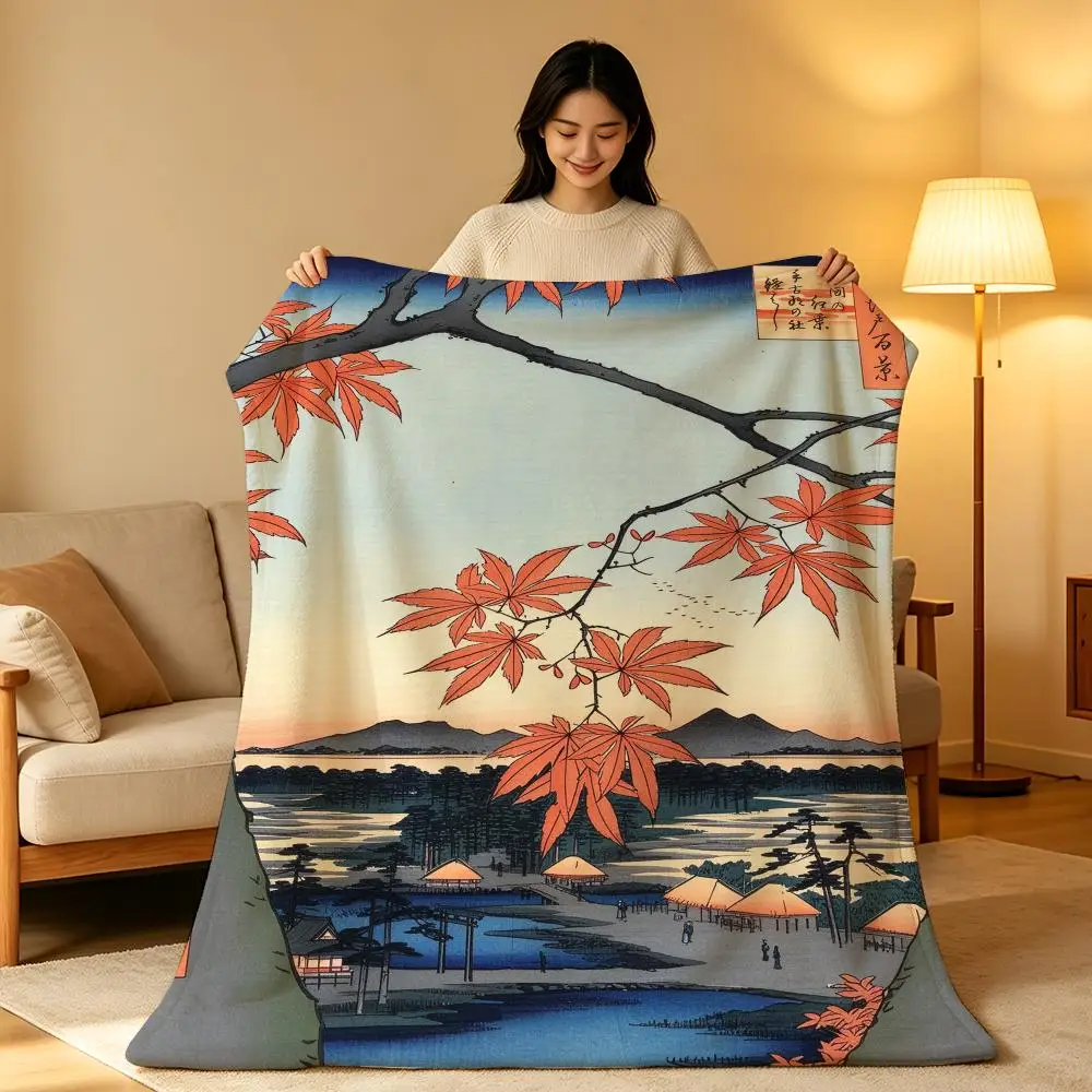 Artist Japanese U-Utagawa Hiroshige Throw Soft Warm Flannel Blanket Lightweight for Sofa Bed Couch Travel Adults