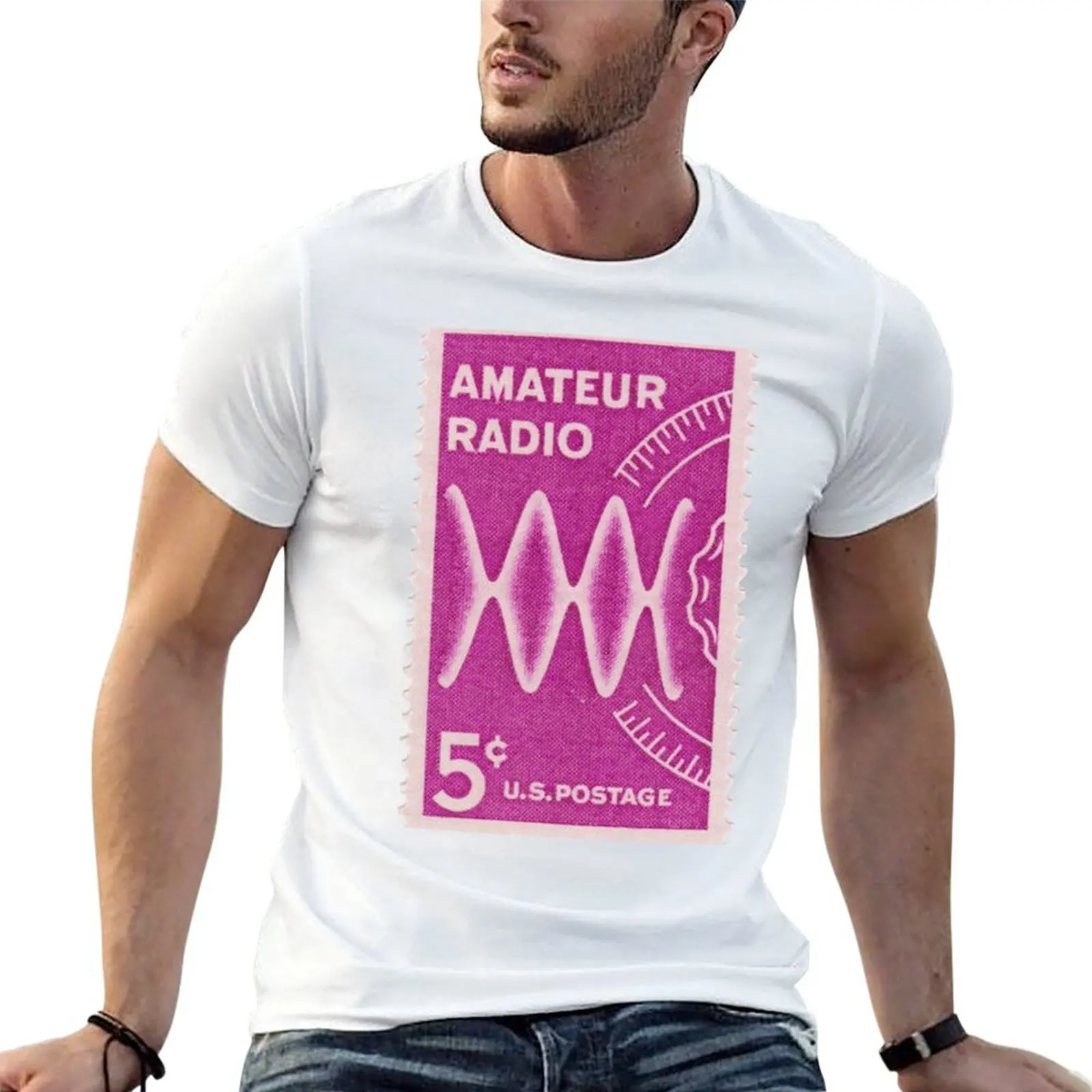 Five-cent amateur radio stamp T-Shirt plus sizes graphic tee shirt workout shirts for men
