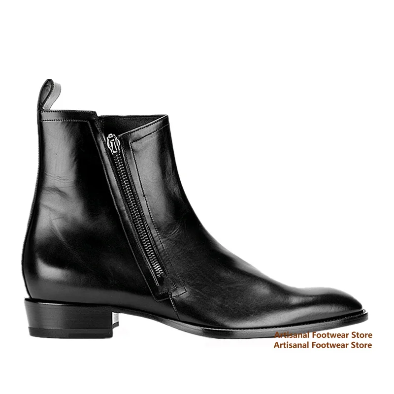 Side Zipper Chelsea Boots for Men Pointy Toe Handmade Booties Men's Booties Large Size Botas 37-46 Men Shoes Men's Boots