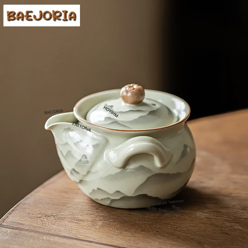 BAEJORIA 200ml Ru Kiln Treasure Bottle Teapot Japanese Mountain Like Flower Hand Held Pot Tea Making Kettle Tea Ceremony Gifts