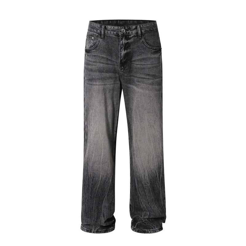 

Heavy Industry Washed Denim Jeans Men Women Vintage Straight Leg Denim Pants