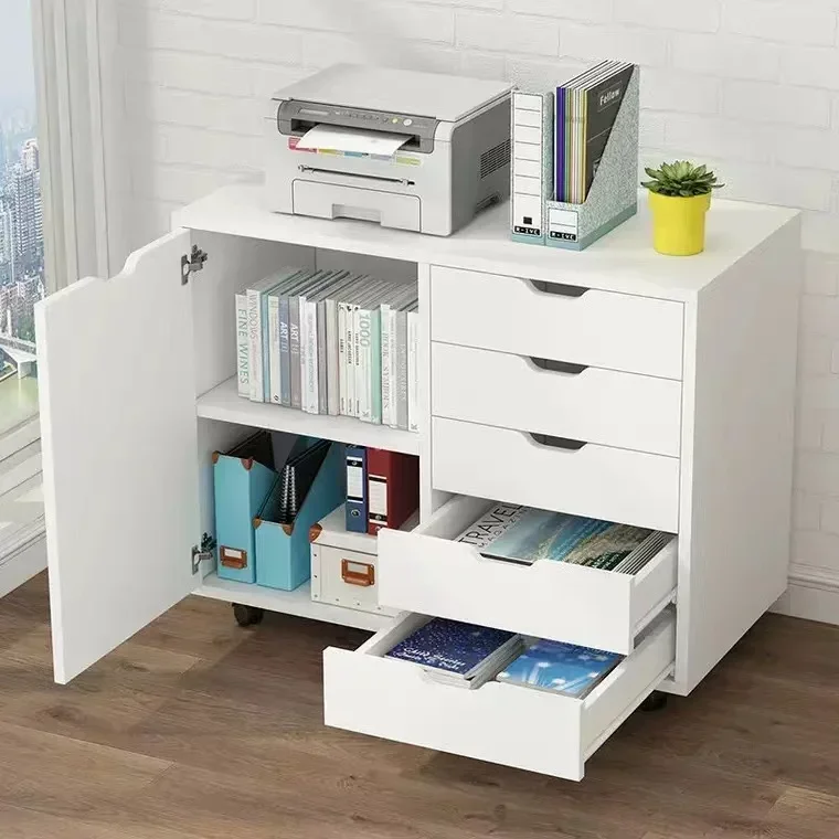 Office 5 Drawers Mobile File Cabinet,Book materials archive Movable Storage Wheels Filing with Home Nightstand Multi-purpose