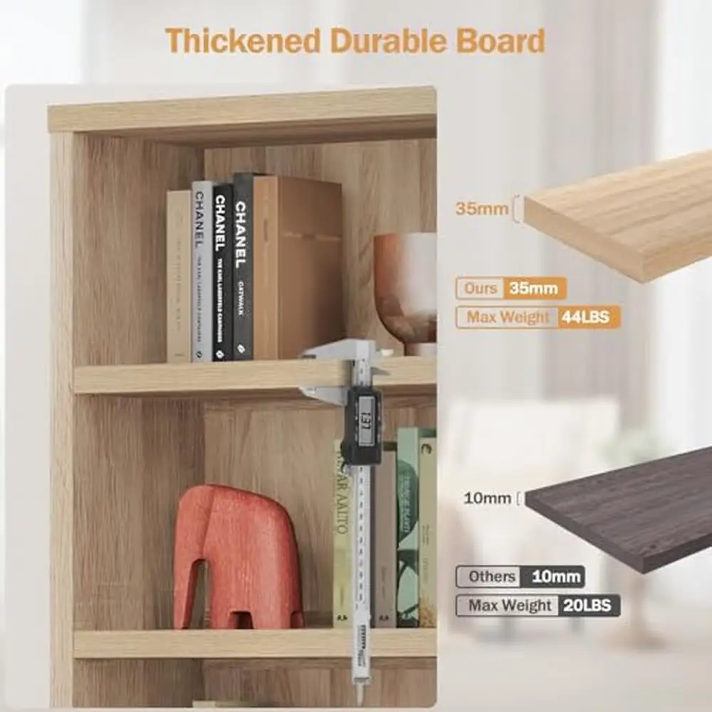 5 Tier Rattan Boho Bookshelf with Farmhouse Design Doors Storage Shelf