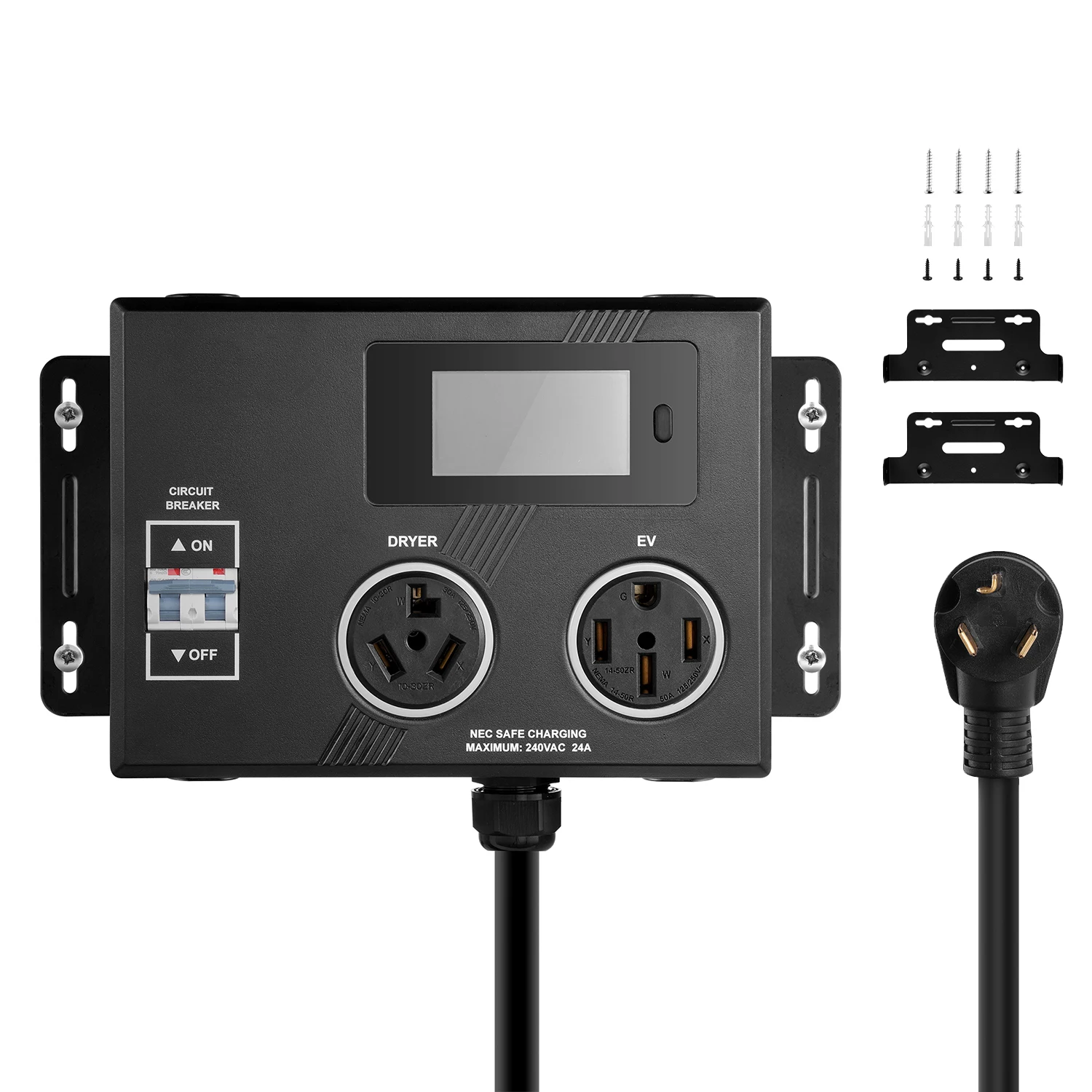 

SucceBuy NEMA Splitter for Dryer and EV, 3-Color LED Indicator 240V Smart Power Distribution with NEMA 10-30 Plug for Max 24A EV