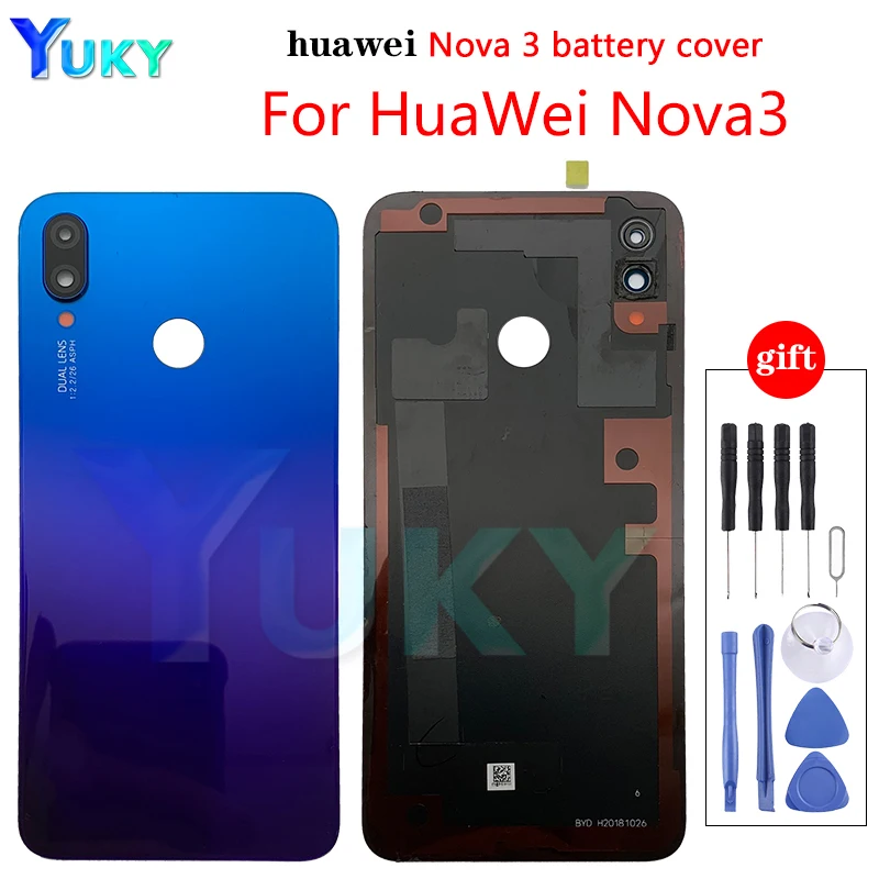 For Huawei Nova 3 Battery Cover  Glass Nova 3 Back Panel Rear Door Housing Case For Huawei Nova 3 Battery Cover