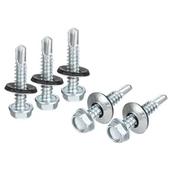 Uxcell 200pcs #12 Self Drilling Screws with Rubber Washer Zinc Plated Hex Head Self Tapping Screws with EPDM Washer for Metal