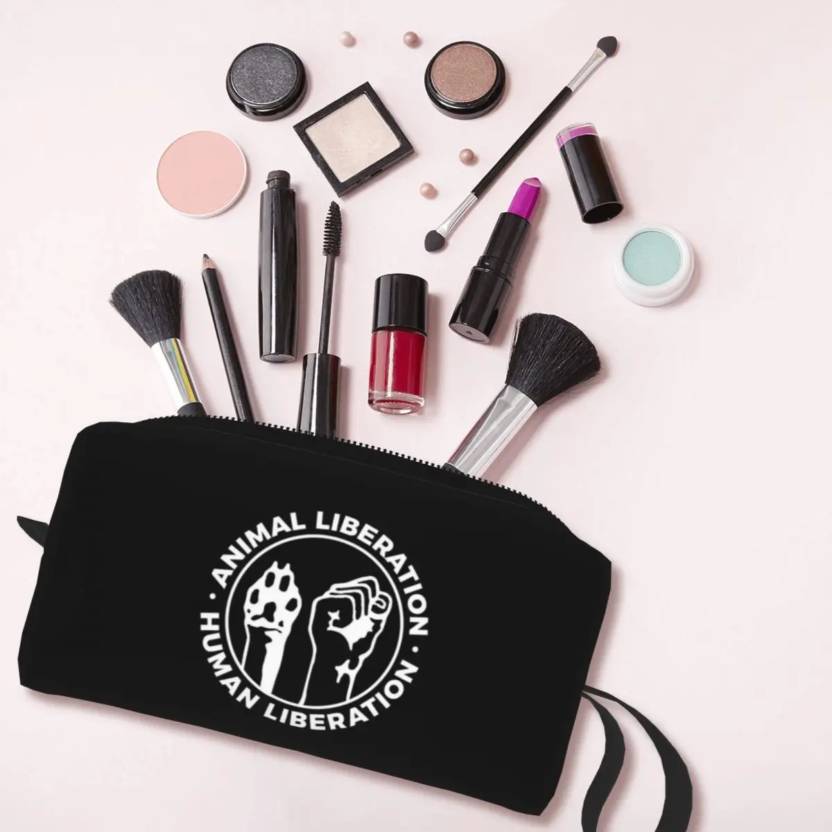 Bolsa de cosméticos con logotipo de liberación Animal para mujer, bolsas de maquillaje, bolsa de aseo diaria de viaje vegana, bolsa de almacenamiento organizadora