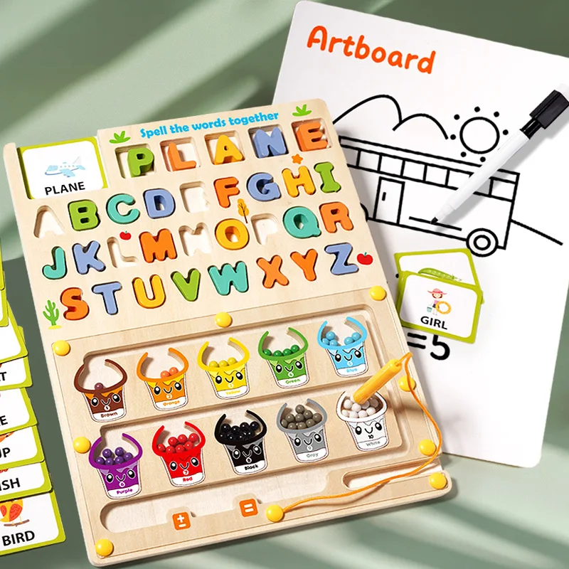 Labirinto magnetico con numeri di colore per bambini Tavolo da disegno in legno abbinato Multifunzione Montessori Gioco educativo per l'apprendimento Giocattoli Regali