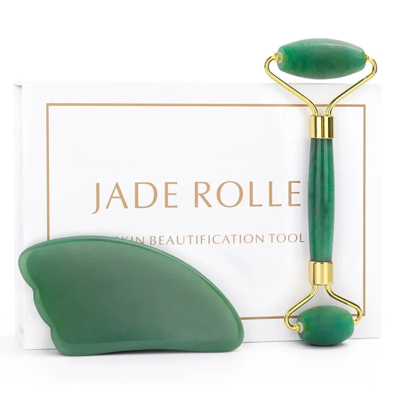 ลูกกลิ้งหยก Gua Sha ชุด Facial Roller เครื่องนวดหน้าคอยกกระชับสัดส่วน Skin Care เครื่องมือธรรมชาติ Rose Quartz Roller