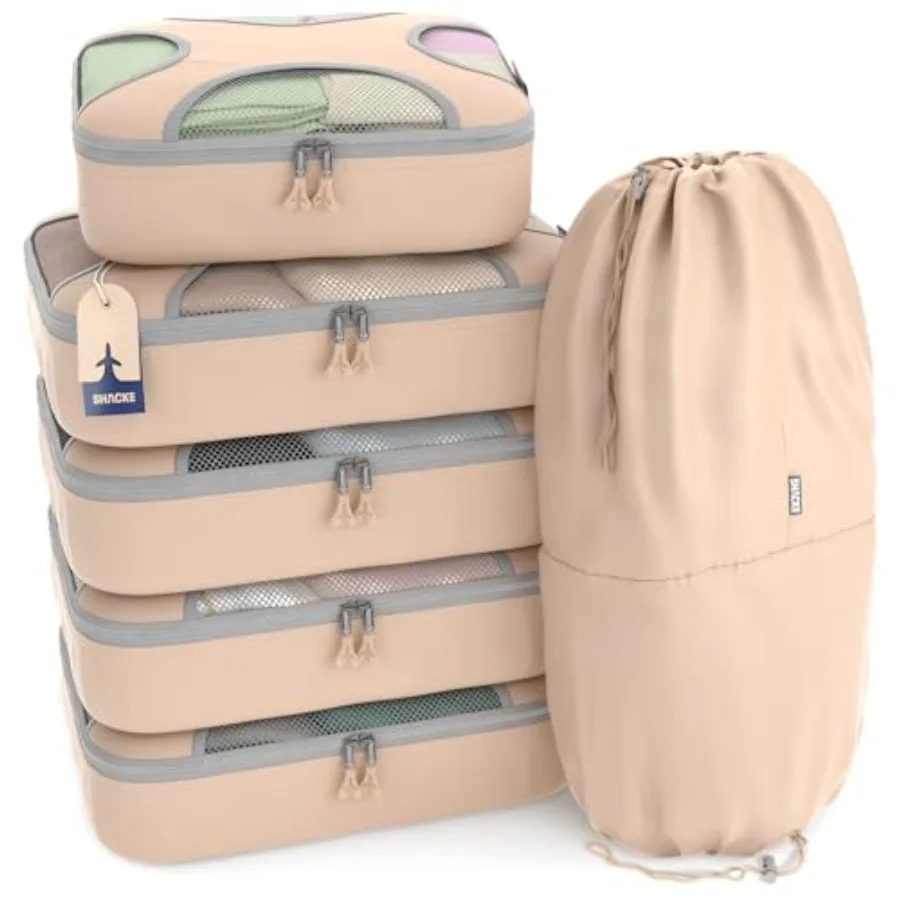 

Набор из 6 упаковочных сумок для путешествий - Компрессионные сумки-органайзеры в различных цветах - Органайзеры для багажа для женщин - Незаменимые аксессуары для путешествий