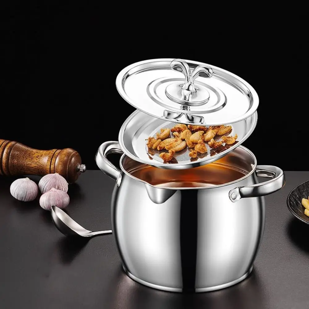 

1.5/4L Lard Strainer Tank Stainless Steel Binaural Handle Lard Jug with Spoon and Filter Heat Resistant Oil Filter Pot