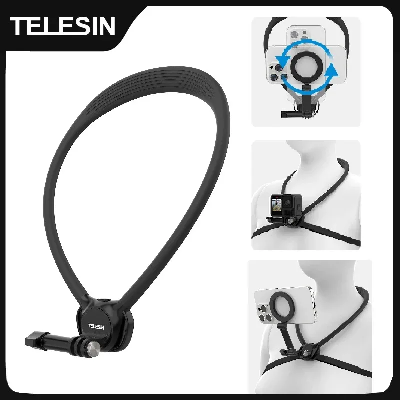

TELESIN Silicone Neck Mount for DJI OSMO Action 6 5 4 3 Gopro Hero 13 12 11 10 9 8 Insta360 X5/X4/X3 Mount Go Pro Accessories