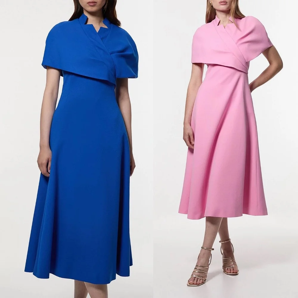 

Customized Fashion Elegant Chiffon Criss-Cross Ruched Draped A-line Poretrait Tea Length Dresses Bespoke Occasion Dresses Casual