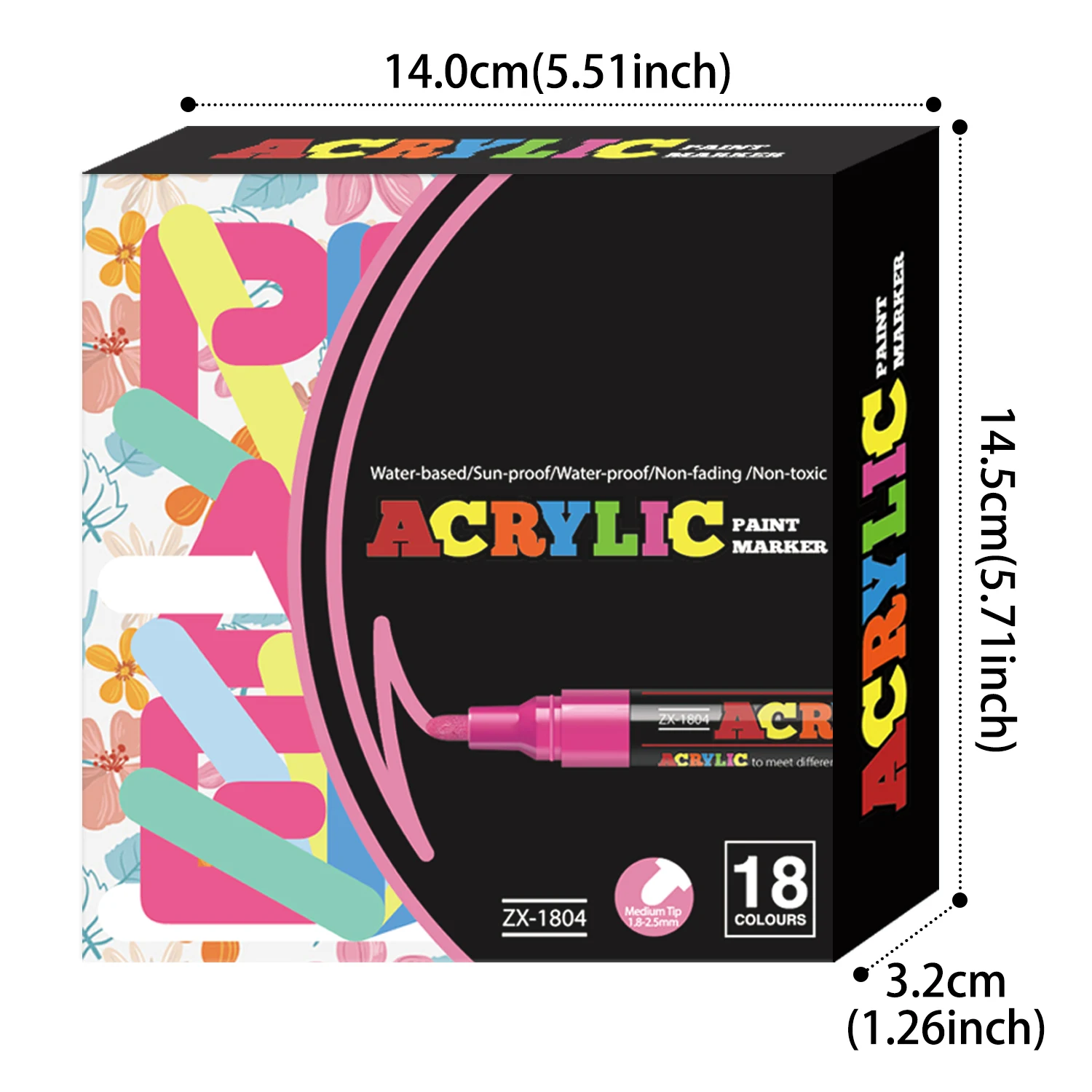 12/18/24 Farben Acryl-Marker-Set, mittlere Spitze (2-3mm), geeignet für Steinmalerei, schwarzes Papier und Skateboard-Dekoration – Detail 12
