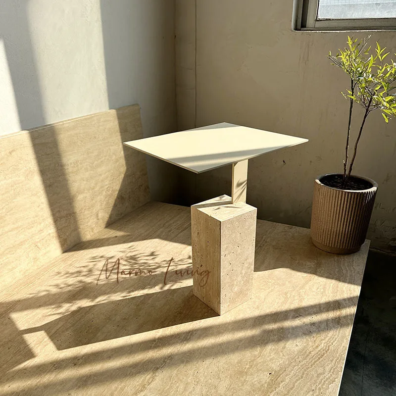 Medieval Natural Beige Cave Stone Corner Few French Villa Designer Model Room Living Room Sofa Small Table