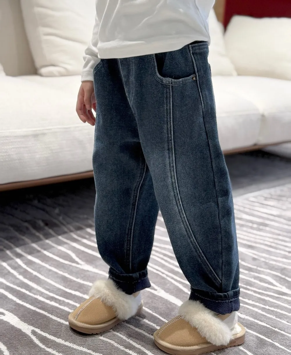 Classic style kids jeans Boys and girls carrot pants Warm denim jeans with added fleece pants baby trousers