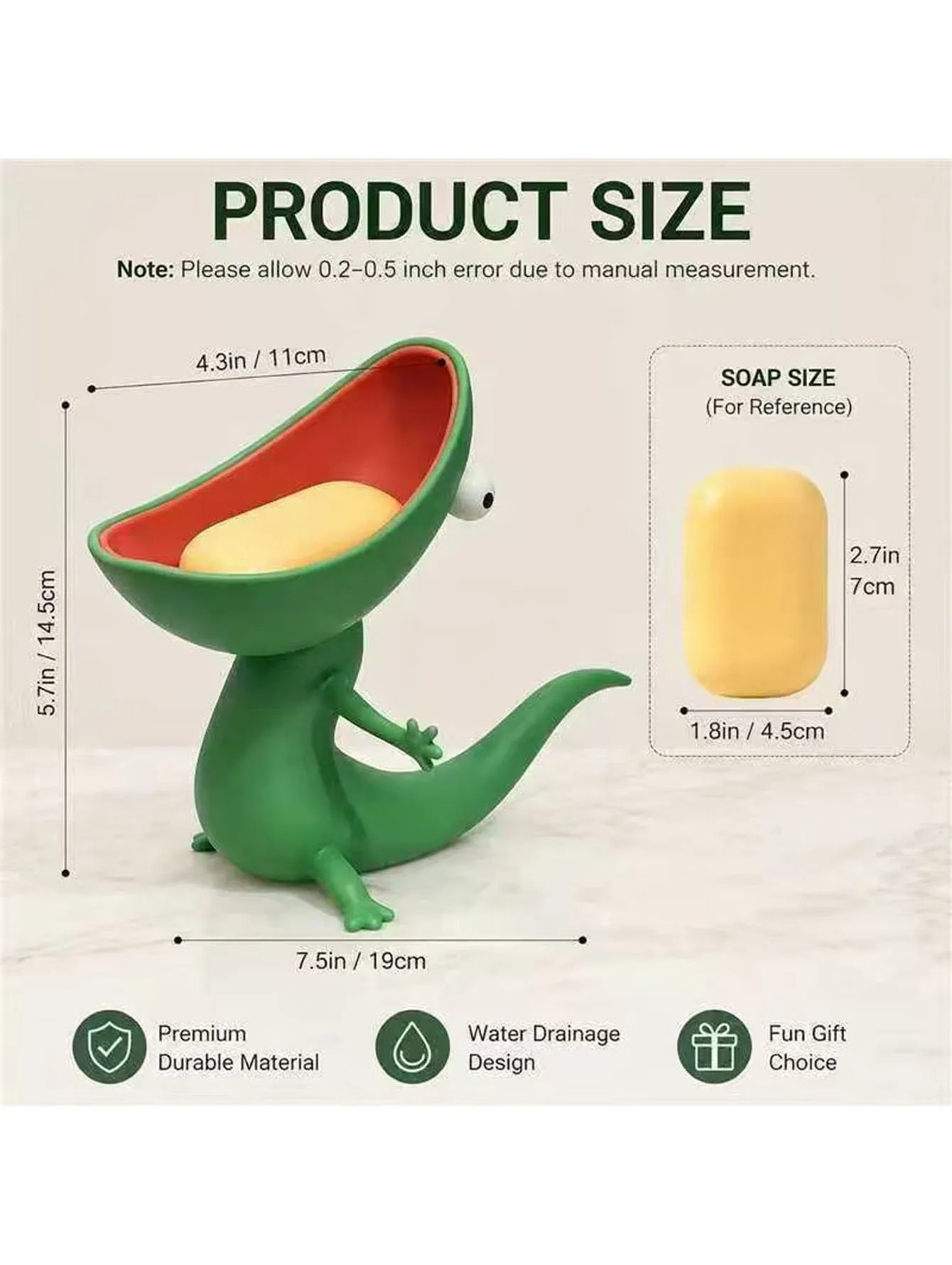 Lizard Soap Holder,Cartoon Reptile Soap Saver for Bar Soap, Small Planter Decor for Vanity or Kitchen
