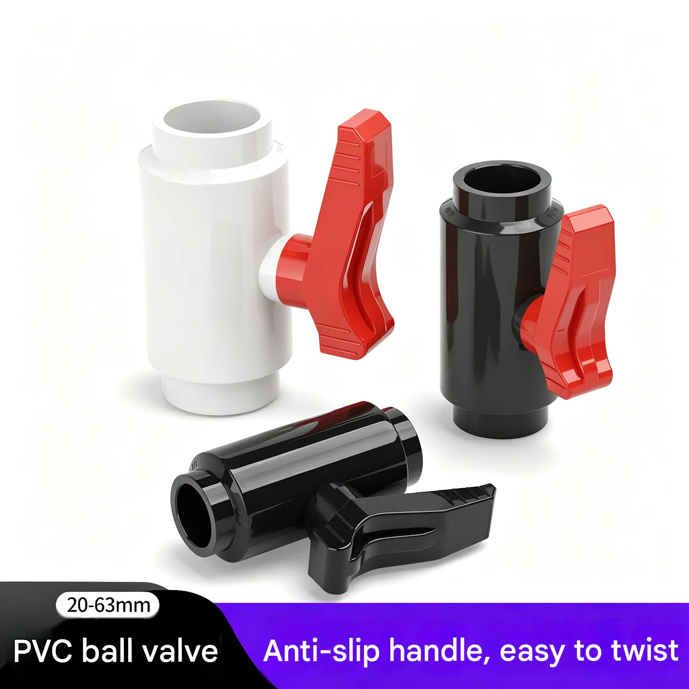 Easy Turn PVC Ball Valve 20-63mm, Heavy Duty Water Pipe Shut-Off Valve with Union for Aquarium Sump Hydroponic Irrigation System