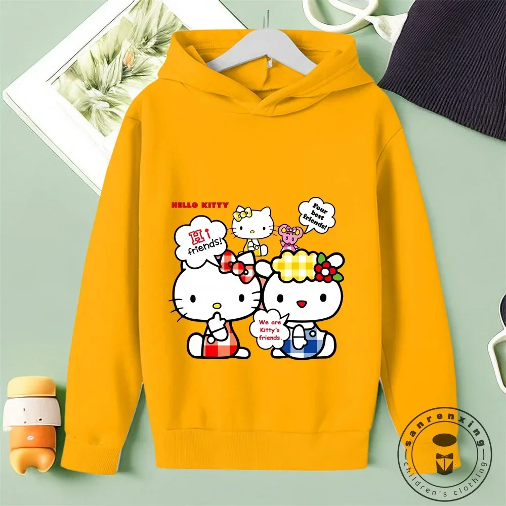 Casual Hello Kitty Street Style Tops for Children Vibrant All-Over Prints Solid Backgrounds Autumn Winter Fashion Fun by Sanrio