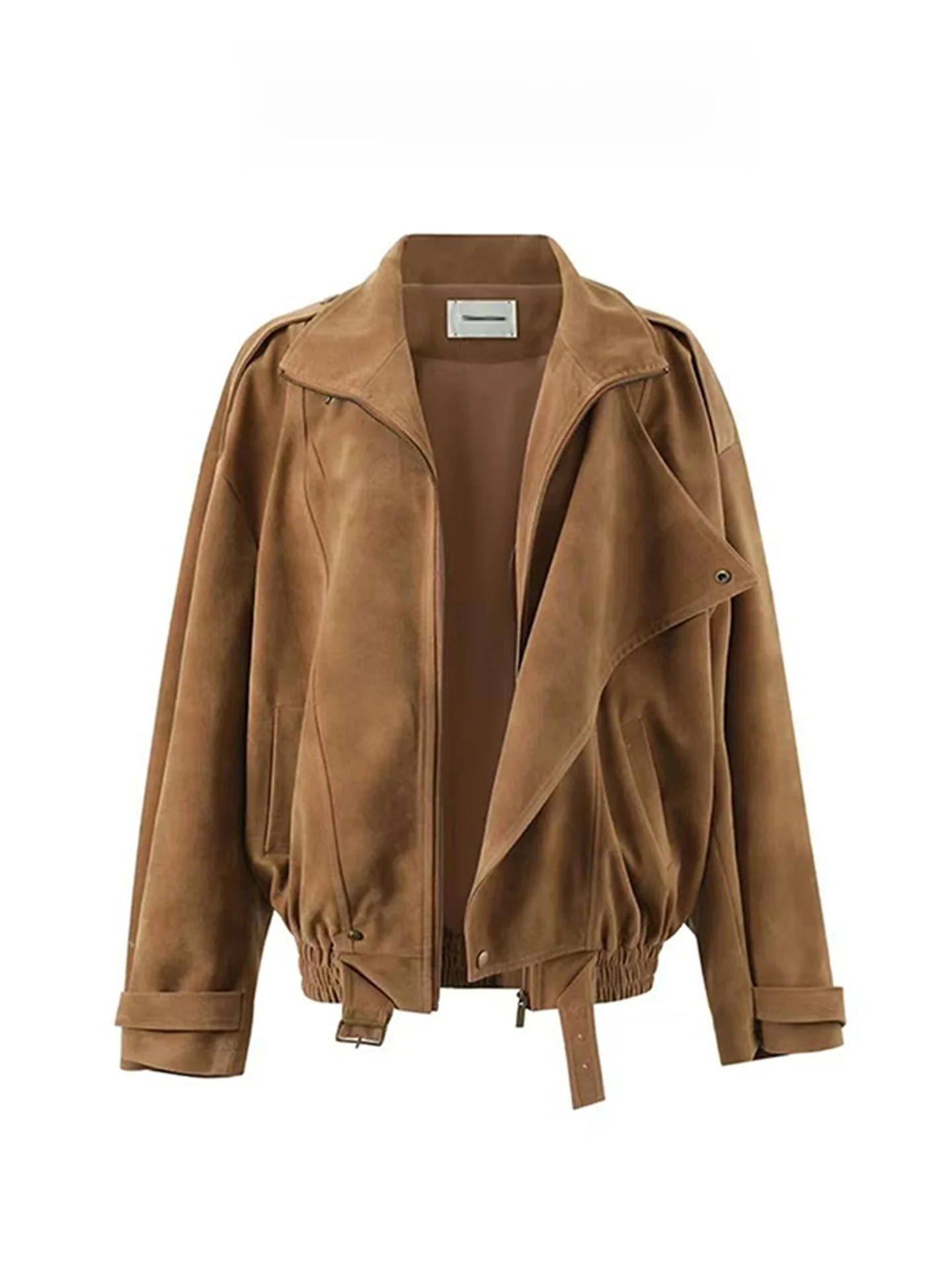 

Женская замшевая куртка на раннюю осень 2025 года, утепленная, в холодных тонах, уникальный дизайн, зимняя мода, для повседневной носки, с длинными рукавами, на пуговицах