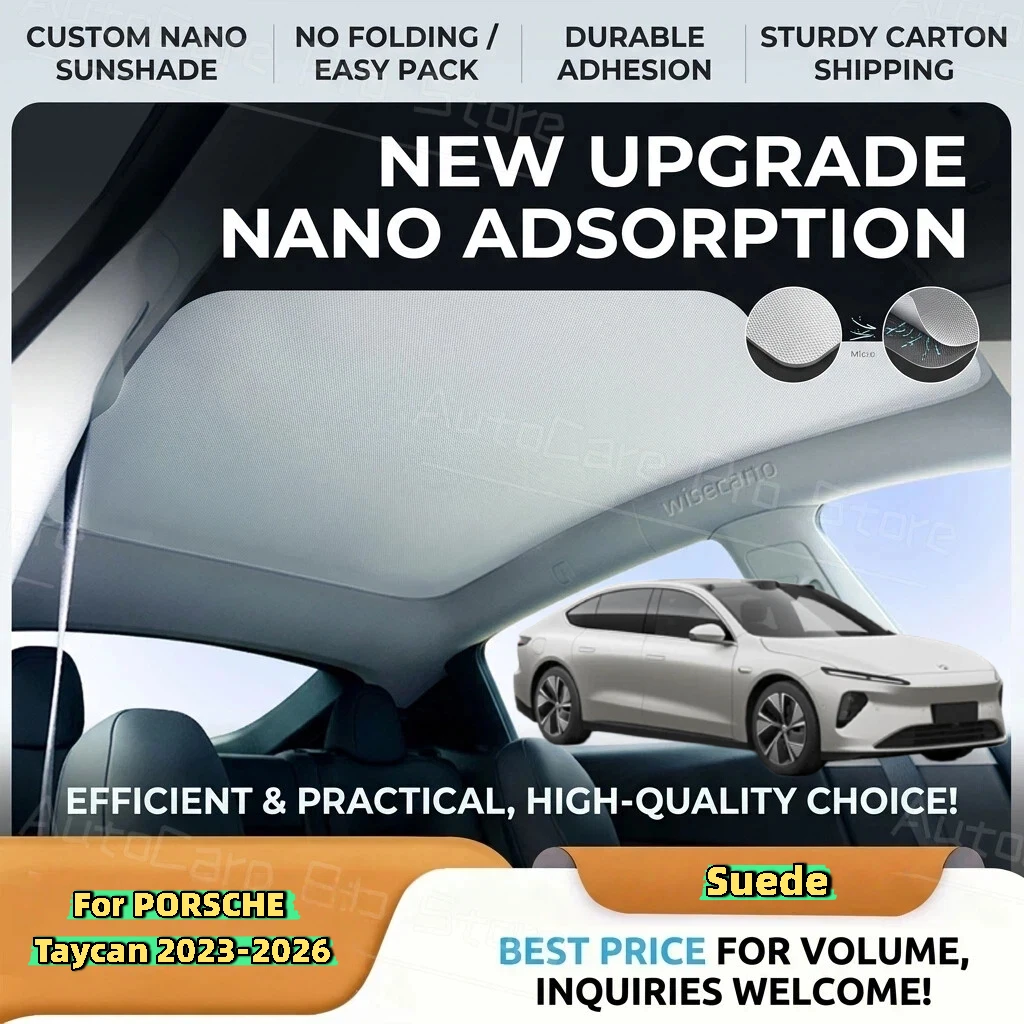 For PORSCHE Taycan 2023-2026 Car Anti-uv Electrostatic Adsorption Sunroof Sunshade Suede Fabric Auto Heat Insulation Skylight