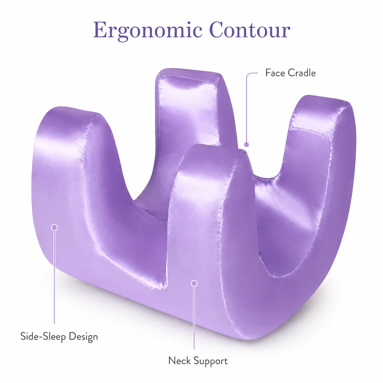 Ergonomic Beauty Pillow for Neck & Face Support, Lavender Satin Sleep Cushion, Side-Sleep Contour, Relaxing Head Rest