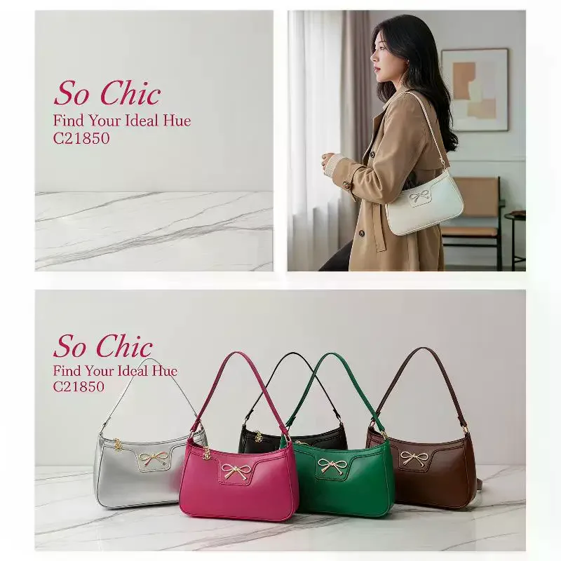 PU Leather Underarm Shoulder Bag With Sweet Bow Decor Various Color Choices For Daily Shopping Casual Outings Weekend Trips