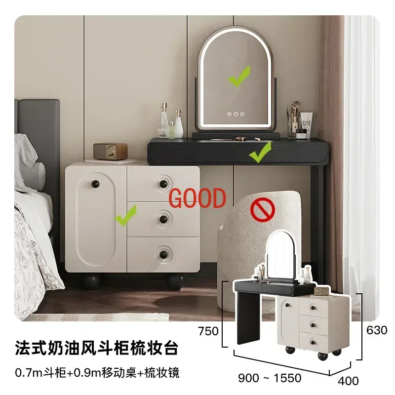 Small apartment cream style dresser storage cabinet integrated new makeup table retractable