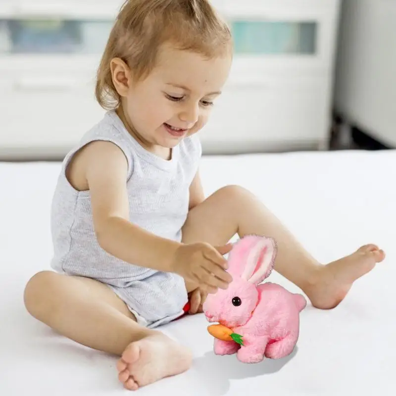 Juguete de conejito de peluche, conejo electrónico interactivo para caminar, juguete de desarrollo de aprendizaje interactivo con orejas de movimiento, nariz de conmutación