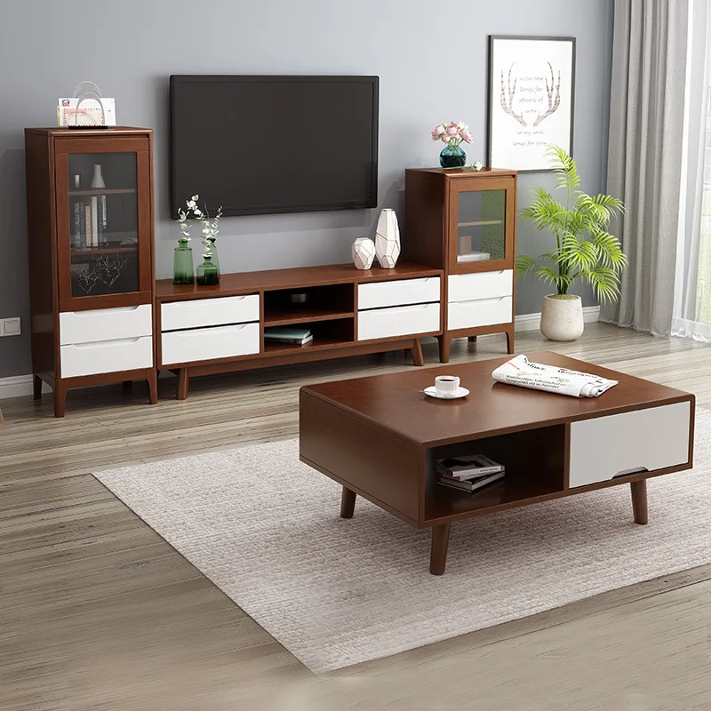 Nordic, solid wood, TV cabinet, coffee table, combination, modern, simple, small apartment