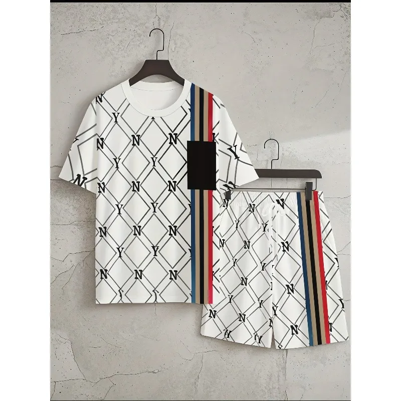 2025 Men's Daily Leisure Sports Street Wear Summer Personalized 3D Printed Round Neck Short Sleeved T-shirt Shorts Set