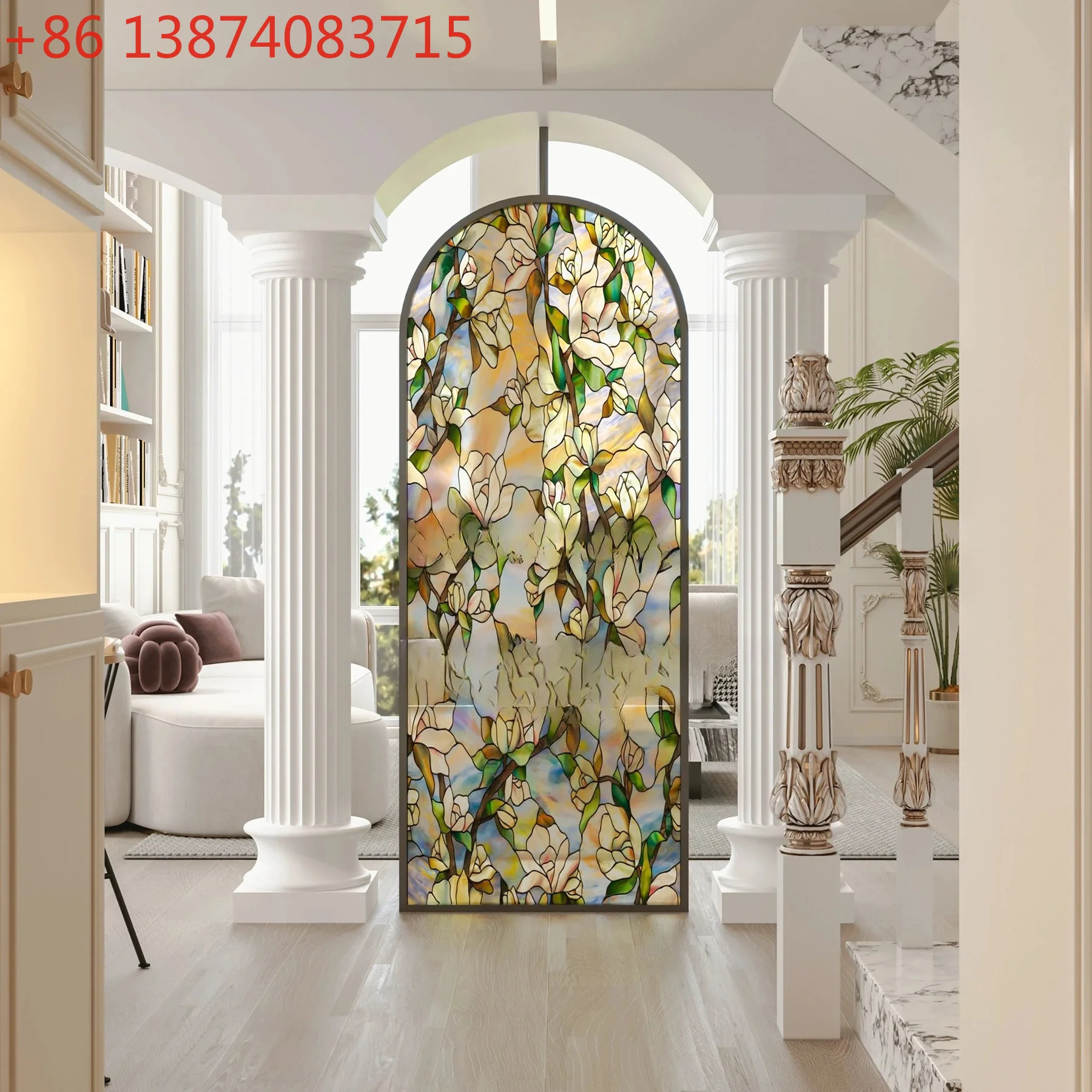 French light luxury retro living room light-transmitting art glass high-end screen partition